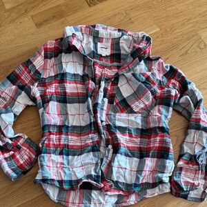 aerie flanel Button-Down Shirt in Red, Green & White